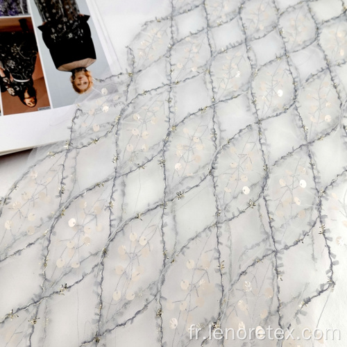 Tissu en maille de broderie de paillettes en tricot métallisé en polyester Lurex